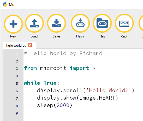 Hello World – micro:bit MicroPython with Mu